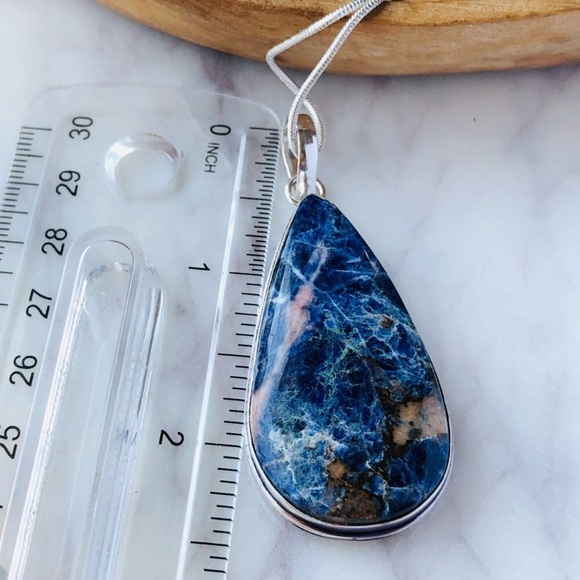 Silver Plated Blue Sodalite Pear Shape Statement Boho Necklace - Picture 9 of 10
